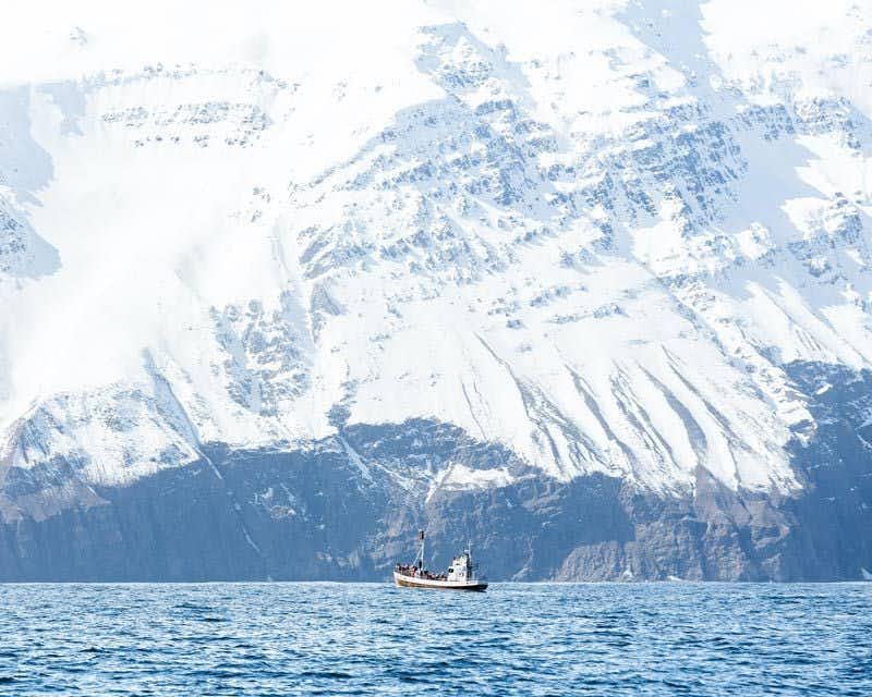 Barco para observação de baleias na costa de Husavik