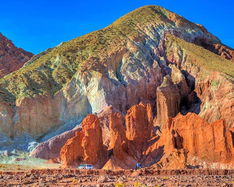 Colorful mountains and rock art