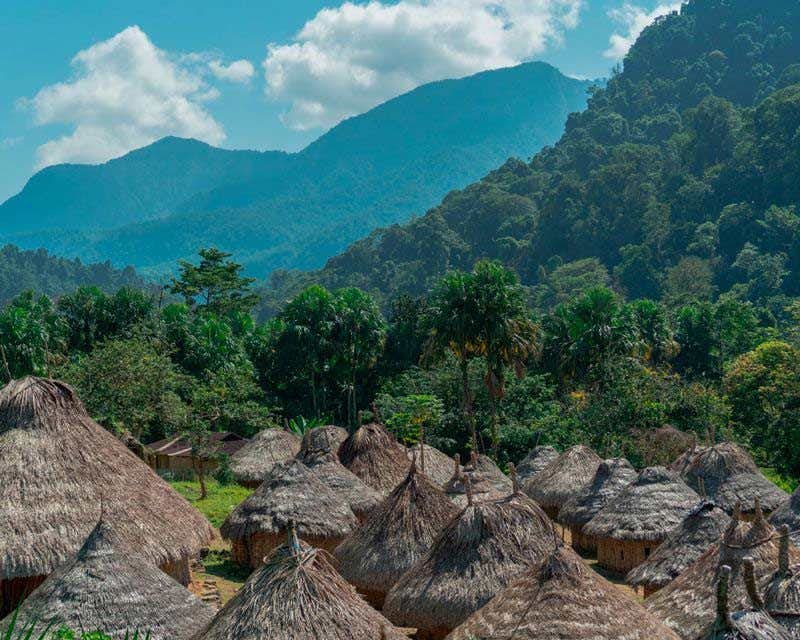 Hütten der Tayrona-Stämme beim Trekking der verlorenen Stadt Santa Marta