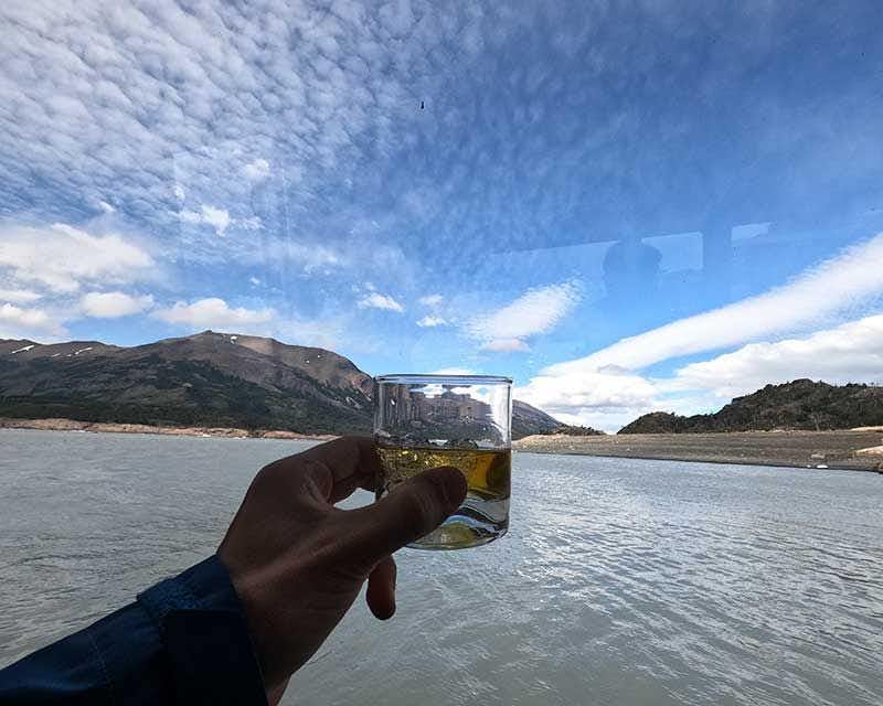 glass of whiskey with ice from the glacier