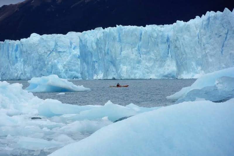 kayaking in the middle of the perito moreno glacier