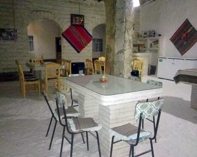 dinner room  in salt hostel in uyuni salt flats tour
