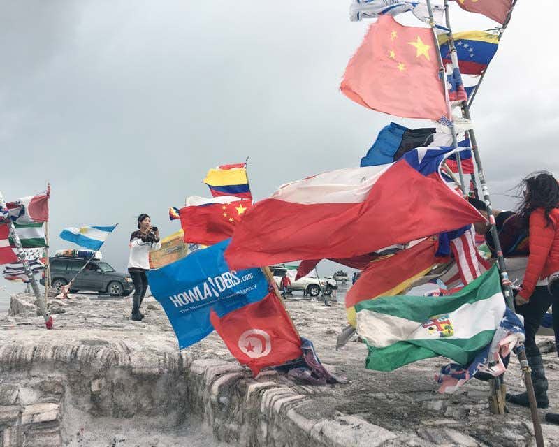 flags on the uyuni salt flats