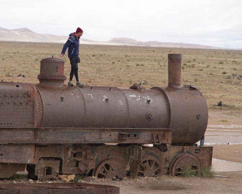 person above an ancient train