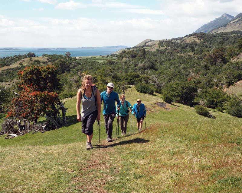 group trekking at estancia la peninsula
