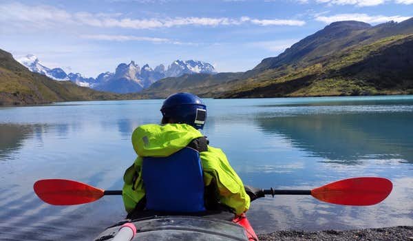 kayaking in front of the paine massif