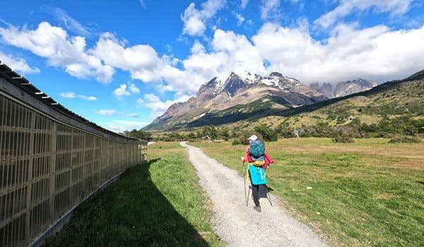 person walking in Torres del Paine