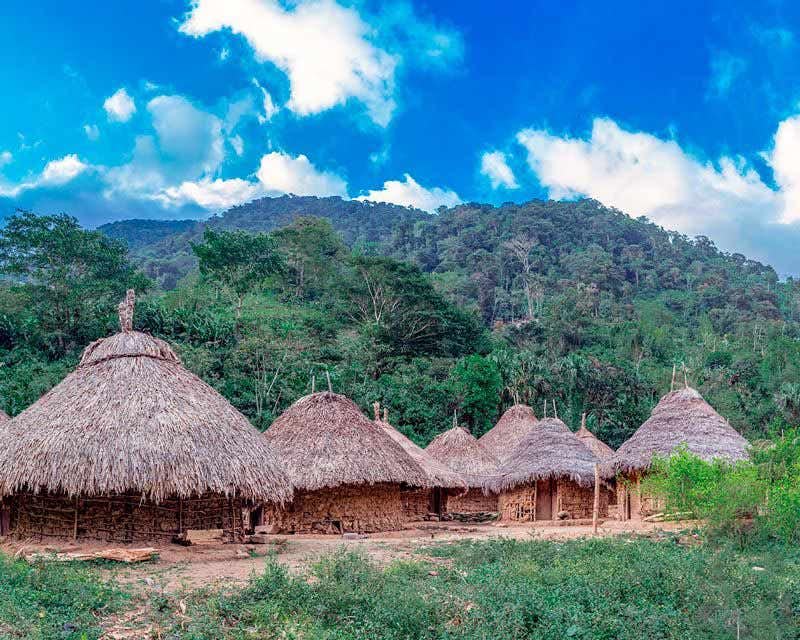 houses of the tayrona tribes in the trekking of the lost city of santa marta
