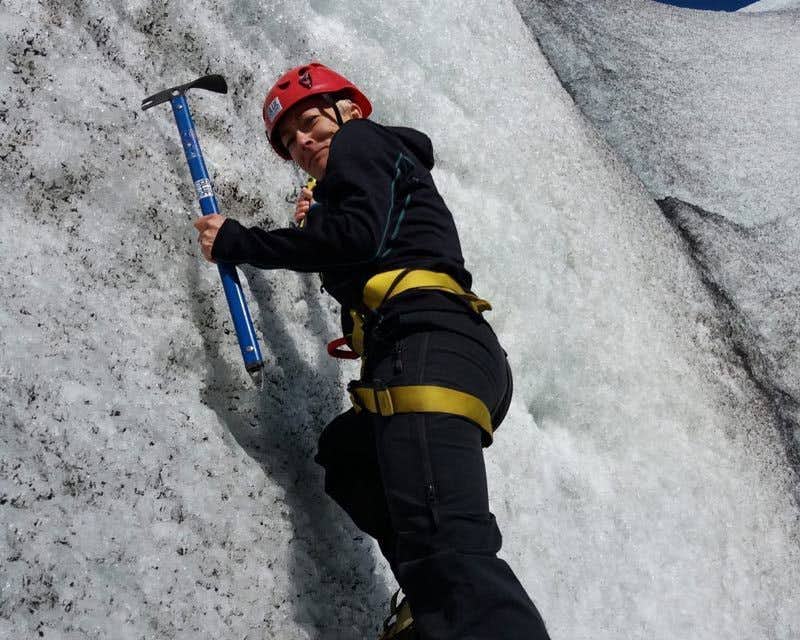 Traveler climbing in Vatnajökull glacier