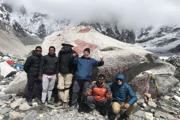 hikers at everest base camp