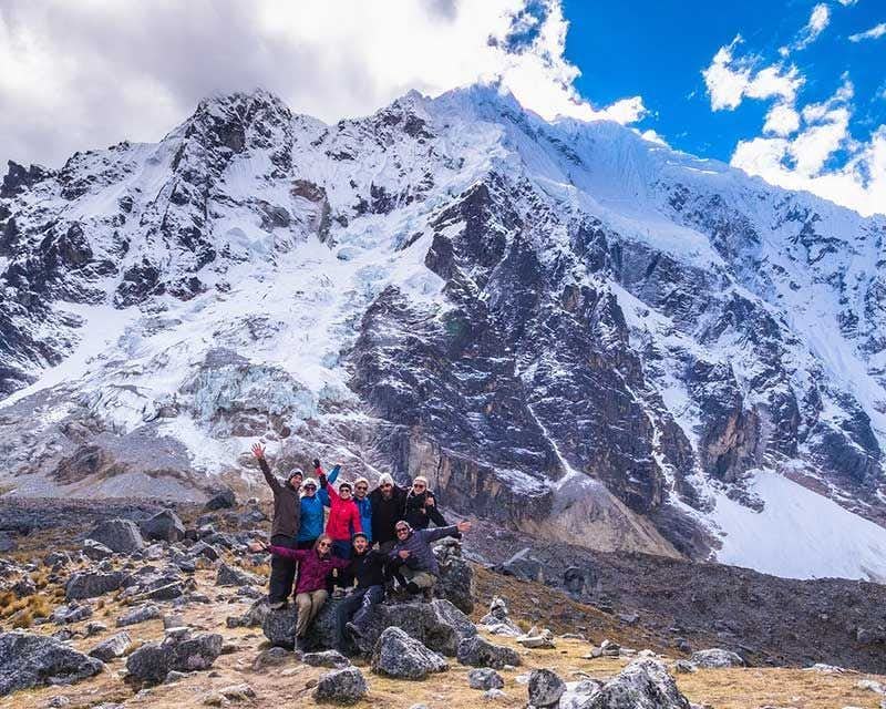 group of trekkers in the salkantay pass
