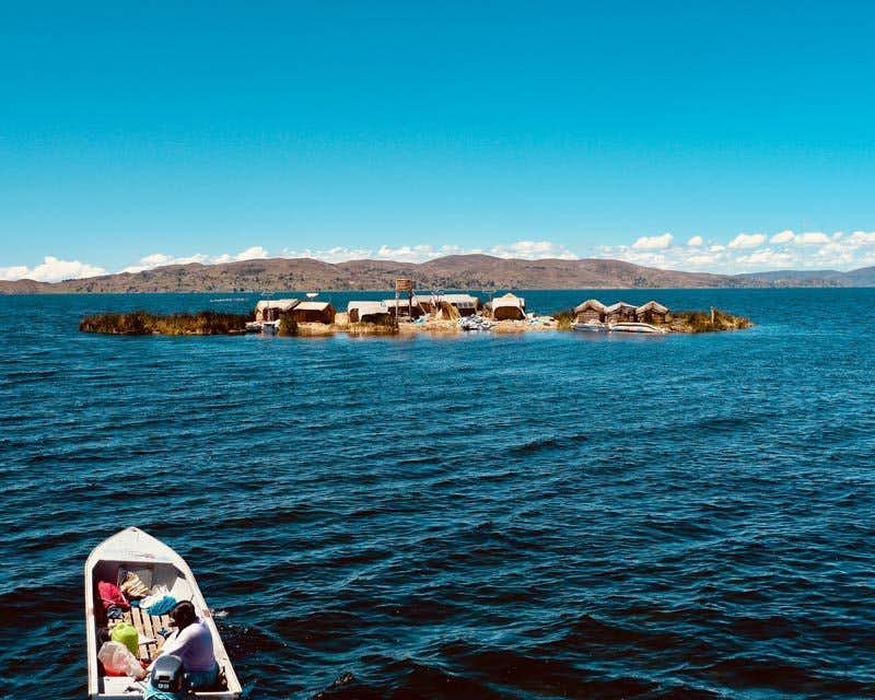 Travelers touring lake Titicaca