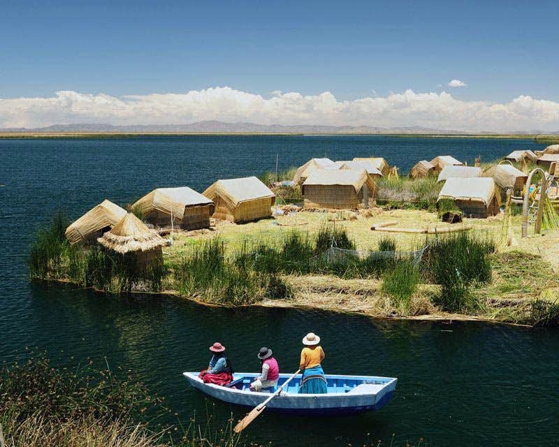 Uros artificial islands in lake Titicaca