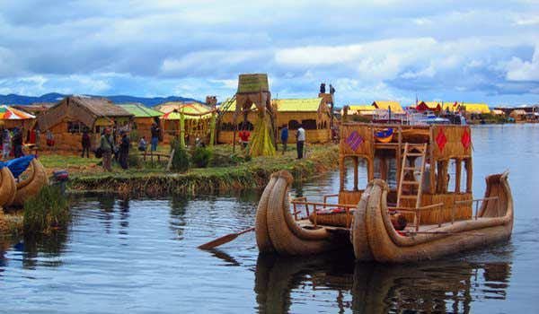 Uros floating island in lake Titicaca