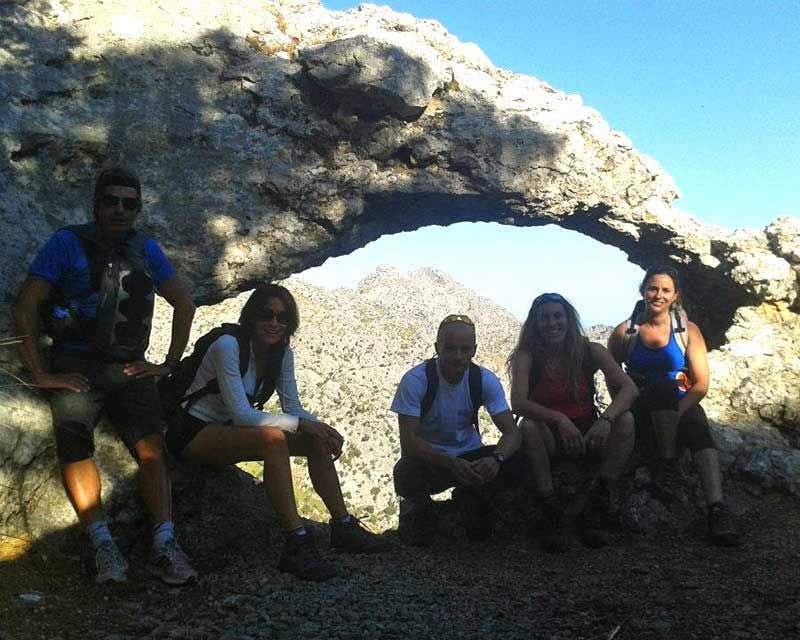 group of hikers resting in the tramuntana mountain range