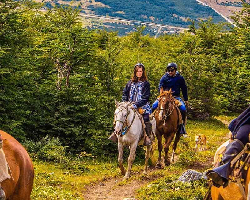 paseo a caballo en grupo en la patagonia