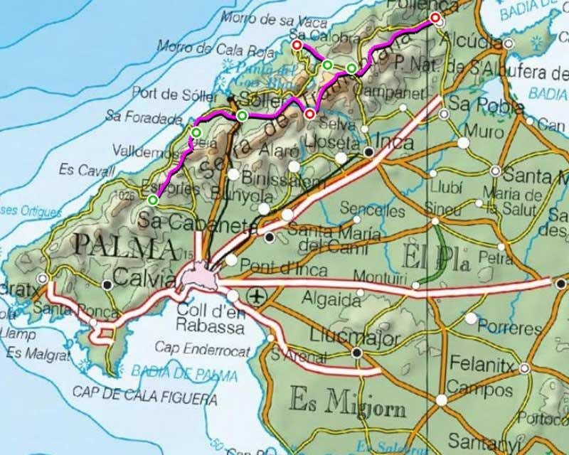 mappa di mallorca dell'itinerario alpino
