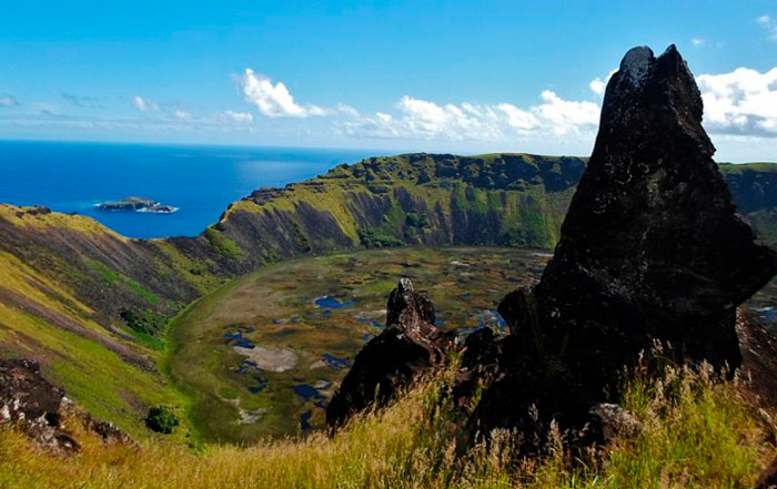 Distant view of Easter Island in Chile