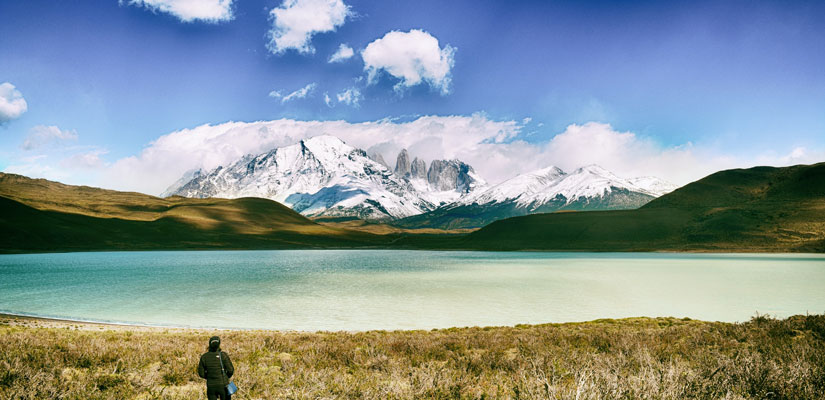 Tourist enjoying the views in Torres del Paine