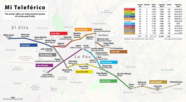 mapa líneas teleférico La Paz Bolivia
