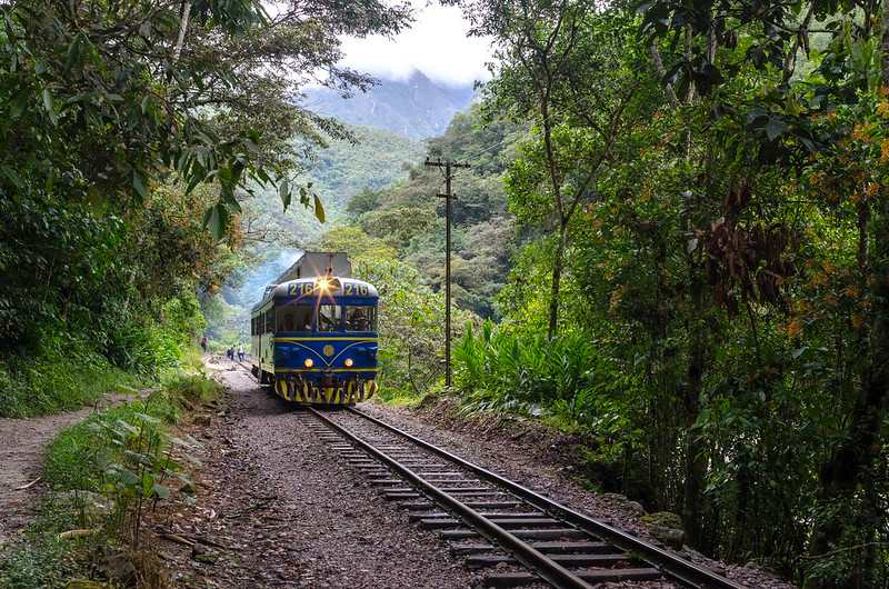 Train arriving to Machu Picchu