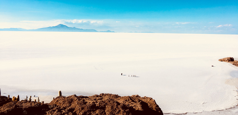 people in the Uyuni Salt Flat from Incahuasi Island in Bolivia itinerary 2 weeks