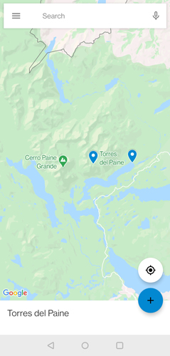 route of the important places of torres del paine with google mymaps