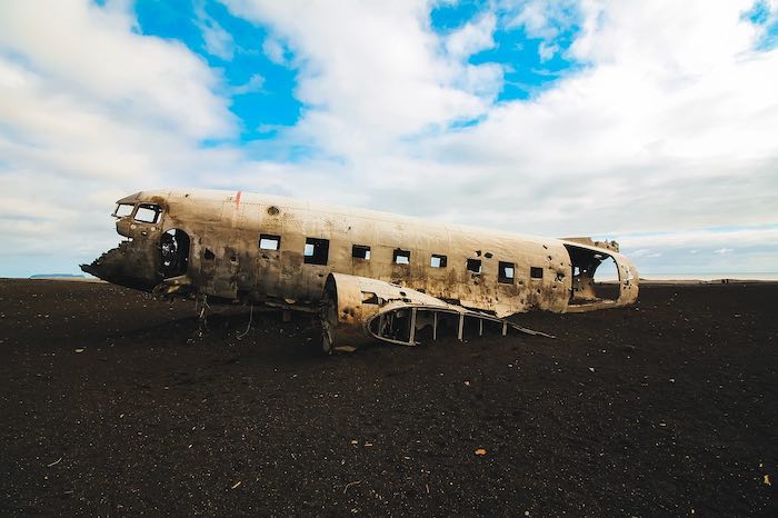 Airplane stranded in a beach curiosities of Iceland