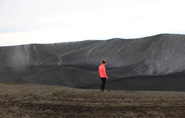 Person in Hverfjall Iceland's volcano 