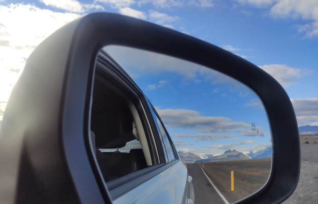 Rearview rental car in Iceland